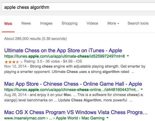Fig 3: Want to know what algorithm is used by the Apple Chess program? Too bad! But maybe you'd like these unrelated links.